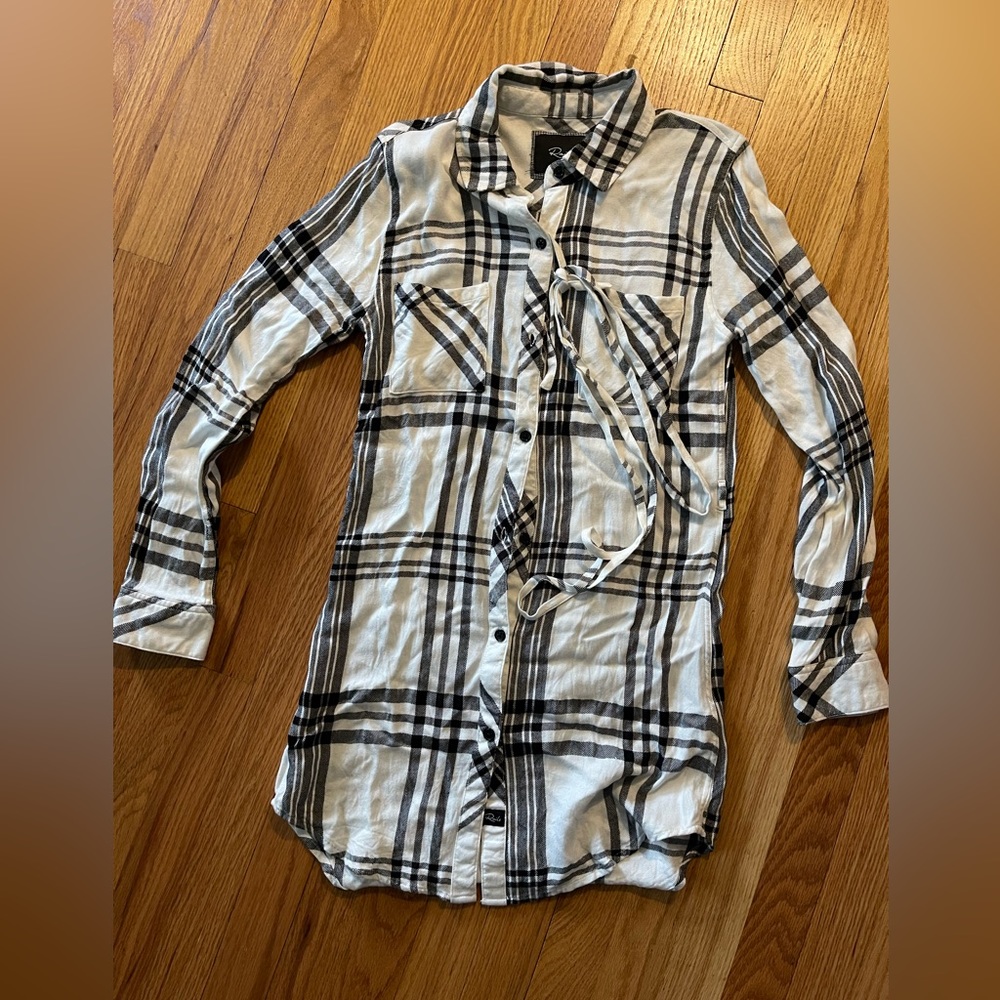 Rails Flannel button up mini dress with tie